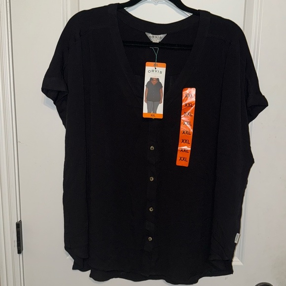 Orvis Button Down Cap Sleeve V-Neck Blouse 
Size XXL NWT - Picture 1 of 8